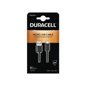 „Duracell“ sinchronizavimo / įkrovimo laidas, 2 metrų, juodas, 2 m, USB A, Micro-USB A, 2.0, juoda