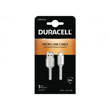 „Duracell“ sinchronizavimo / įkrovimo laidas 2 metrų baltas, 2 m, USB A, Micro-USB A, 2.0, baltas