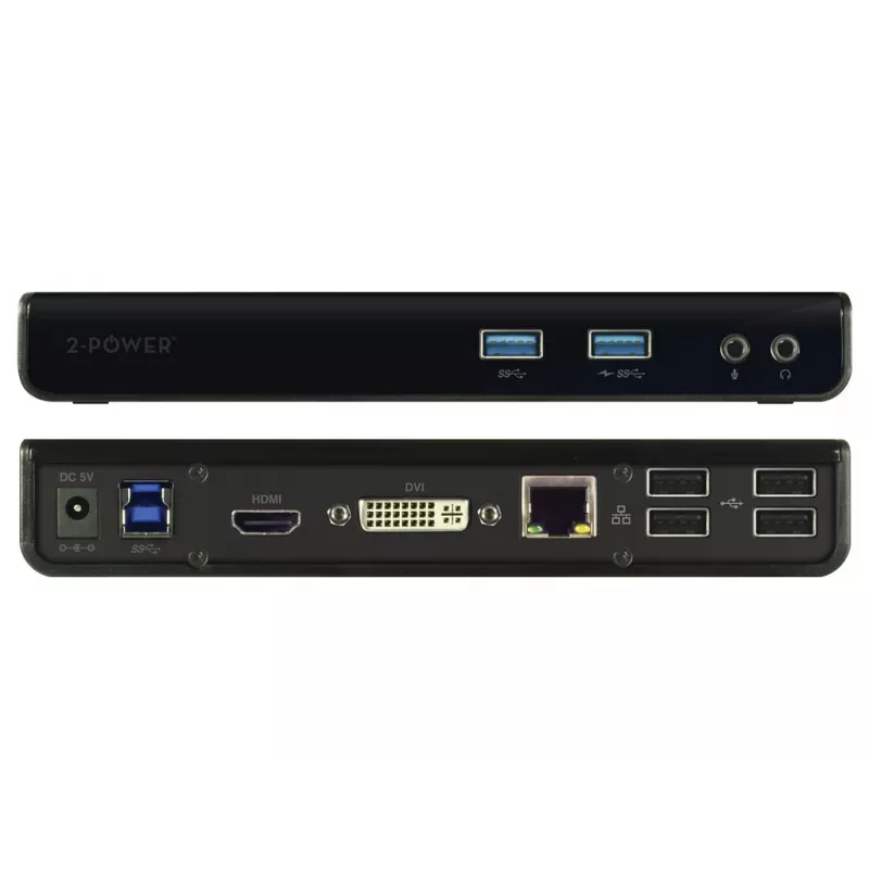 2-Power USB 3.0 Dual Display dokinimo stotelė, dokinimo, 3,5 mm, USB A tipo, USB B tipo, 10,100,1000 Mbit/s, juoda, 5 Gbit/s
