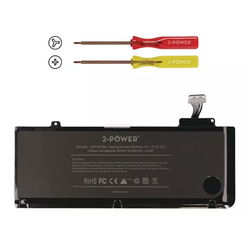 2-Power 10,95 V 6000 mAh ličio polimero nešiojamojo kompiuterio baterija, baterija, Apple MacBook Pro 13 colių A1278, 2009 m. vidurys (EMC2326)