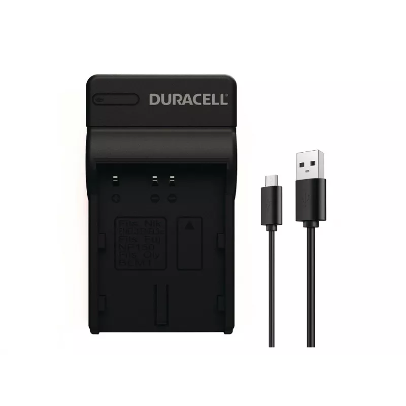 Duracell skaitmeninės kameros baterijos įkroviklis, USB, patalpų baterijų įkroviklis, Nikon EN-EL3e, FujiFilm NP-150, juodas, 5 V, 5 V