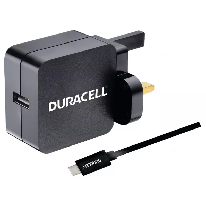 Duracell USB Type-C laidas + USB įkroviklis, vidaus, kintamoji srovė, juoda