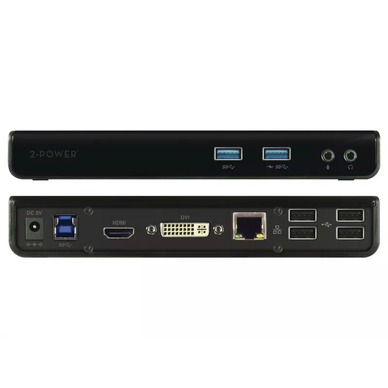 2-Power DOC0110A nešiojamojo kompiuterio dokas / prievadų daugintuvas, laidinis, USB 3.2 Gen 1 (3.1 Gen 1) Type-B, juodas