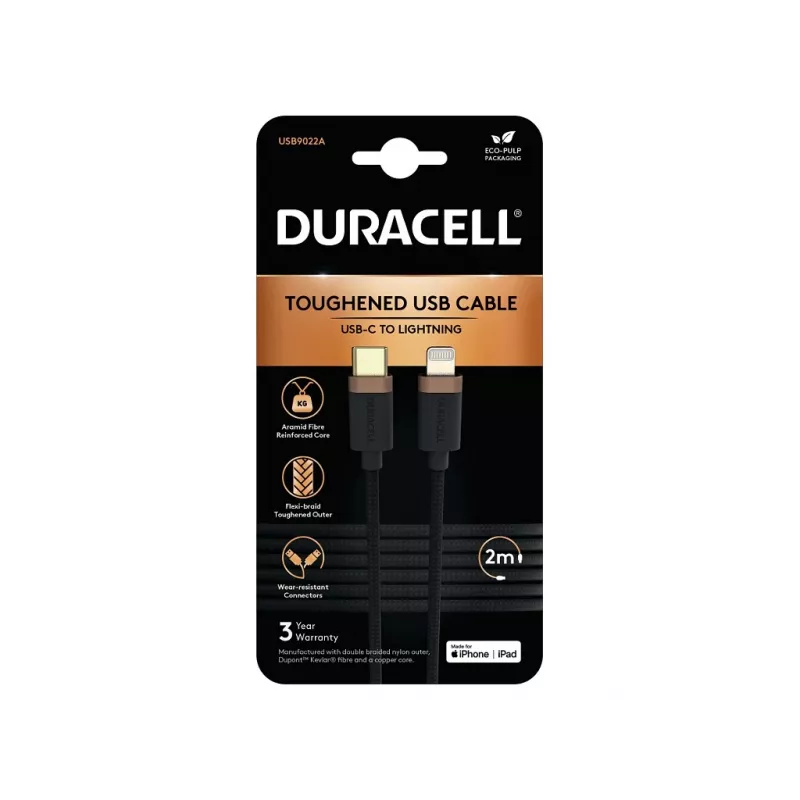 Duracell USB9022A lightning laidas, juodas