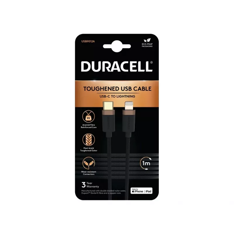 Duracell USB9012A lightning laidas 1 m Juoda