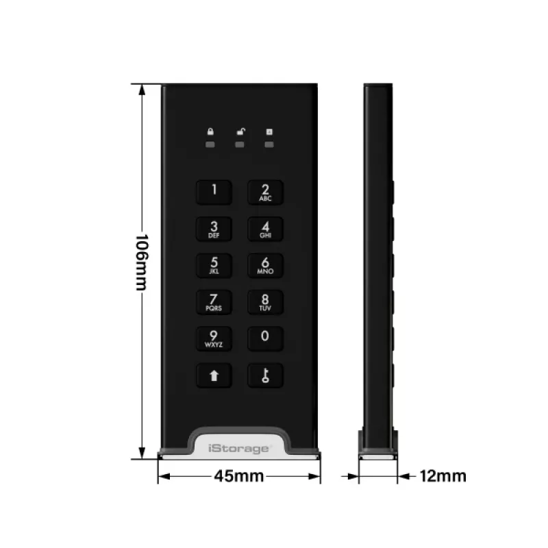 iStorage diskAshur M² SSD 2TB | Saugus nešiojamas kietojo kūno diskas | Atitinka FIPS 140-3 3 lygį | Bendrieji kriterijai EAL 5+ | Nepriklausomas nuo OS ir platformos | Atitinka GDPR, TAA | Apsauga nuo brutalios jėgos atakų | Atsparus dulkėms/vandeniui