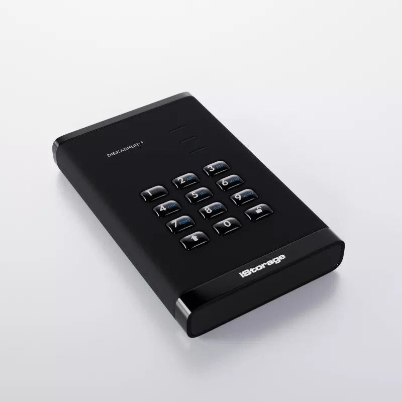 iStorage diskAshur³ 4 TB juoda | Saugus nešiojamasis kietasis diskas | FIPS 140-3 3 lygio reikalavimus atitinkantis | Common Criteria EAL 5+ | Apsaugotas PIN kodu | AES-XTS 256 bitų aparatinė šifravimo sistema | GDPR, TAA atitinkantis | Atsparus dulkėms/vandeniui |