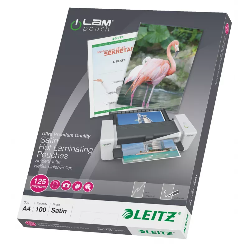 Leitz iLAM Matinės A4 laminavimo plėvelės, 125 mikronų, pakuotė po 100 vnt.