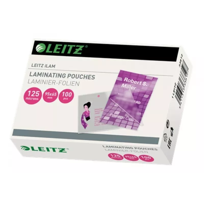 Leitz iLAM Glossy 95 x 65 mm laminavimo plėvelės, 125 mikronų, 100 vnt.