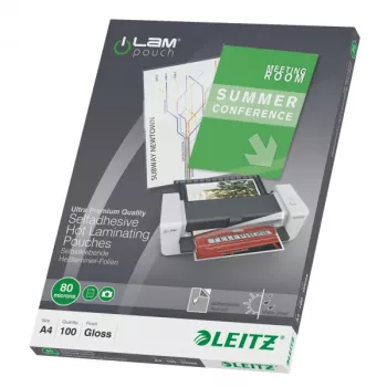 „Leitz iLAM“ lipnios A4 laminavimo plėvelės, 80 mikronų, pakuotėje 100 vnt.