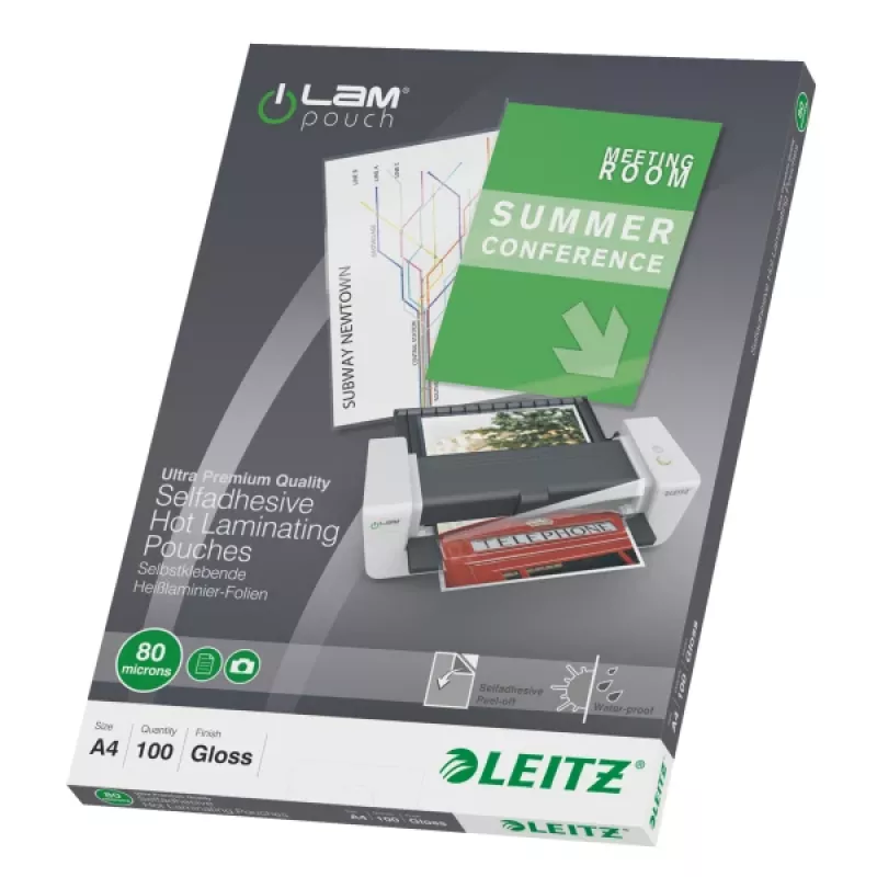 „Leitz iLAM“ lipnios A4 laminavimo plėvelės, 80 mikronų, pakuotėje 100 vnt.