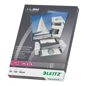 Leitz iLAM iš anksto perforuotos A4 laminavimo plėvelės, 125 mikronai, pakuotėje 100 vnt.