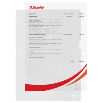 Esselte aplankas 120 my A4, A4, polivinilchloridas (PVC), permatomas, 220 mm, 307 mm, 1 mm