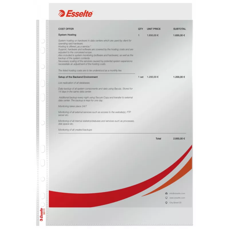 Esselte Pocket 75my A4, 210 x 297 mm (A4), Skaidrus, Polipropilenas (PP), Vertikalus, Viršus, 0,075 mm