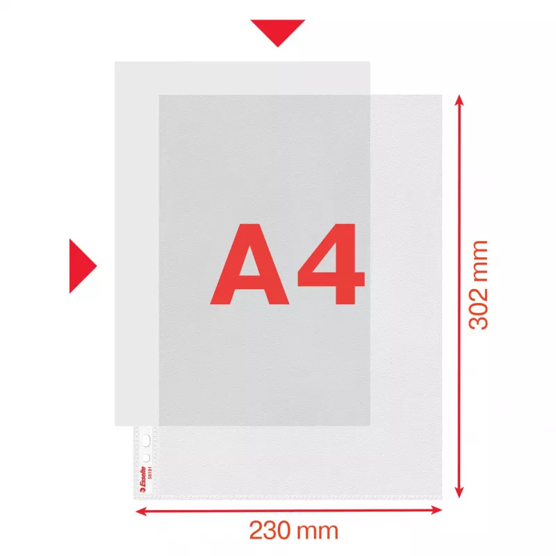 Esselte Premium kišenė A4, atidaryta viršuje ir kairėje, 30% perdirbto plastiko prieš vartojimą