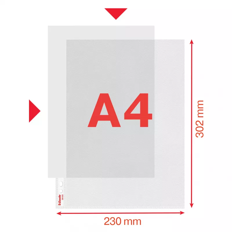 Esselte Premium kišenė A4, atidaryta viršuje ir kairėje, 30% perdirbto plastiko prieš vartojimą