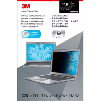 3M privatumo filtras 14 colių plačiaekraniam nešiojamajam kompiuteriui, 35,6 cm (14 colių), 16:9, nešiojamajam kompiuteriui, berėmis ekrano privatumo filtras, apsaugantis nuo akinimo