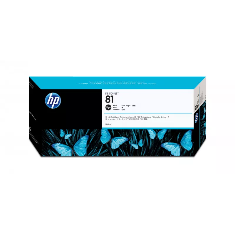 HP 81 680 ml juodo dažų rašalo kasetė, HP Designjet 5000, 5000ps, 5500 ir 5500ps spausdintuvams, terminis rašalinis spausdinimas, juoda, 320 mm, 55,9 mm, 114,3 mm