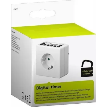 Išmanusis kištukas MicroConnect GRUTIMER3 — vidaus laikmatis su LCD, 110×81×78 mm, baltas