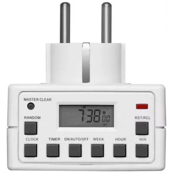 Išmanusis kištukas MicroConnect GRUTIMER3 — vidaus laikmatis su LCD, 110×81×78 mm, baltas