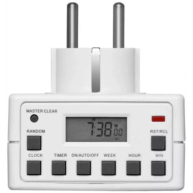 Išmanusis kištukas MicroConnect GRUTIMER3 — vidaus laikmatis su LCD, 110×81×78 mm, baltas