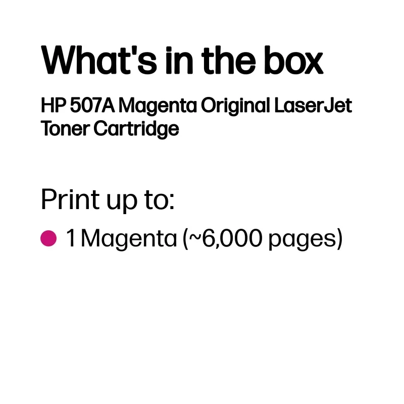 HP 507A Magenta Originali LaserJet tonerio kasetė, 6000 puslapių, Magenta, 1 vnt.