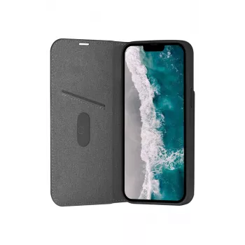Dėklas-knygelė telefonui dbramante1928 Oslo, skirtas iPhone 14 Pro Max – Juodas, 3 kortelių kišenėlės, stalo stovas, tinka 6,7 colio