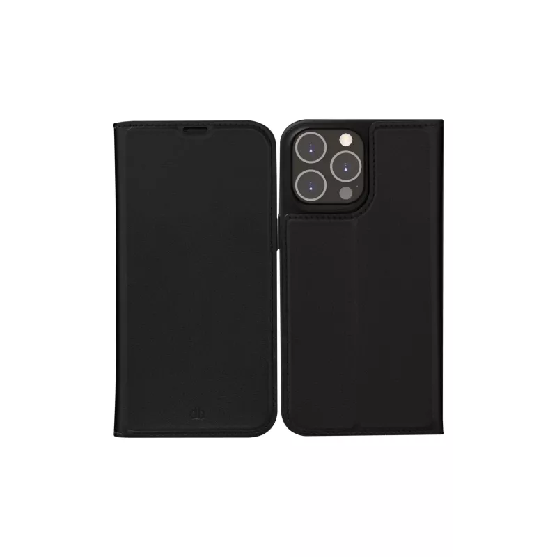 Dėklas-knygelė telefonui dbramante1928 Oslo, skirtas iPhone 14 Pro Max – Juodas, 3 kortelių kišenėlės, stalo stovas, tinka 6,7 colio