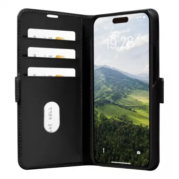 Folio tipo dėklas dbramante1928 iPhone 15 Pro juodas su 3 kortelių kišenėmis