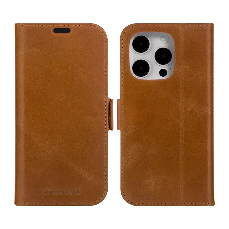 dbramante1928 Copenhagen dėklas-užlenkiama piniginė, skirtas iPhone 15 Pro — Įdegio spalva, 3 kortelių kišenės, vienspalvis rudas