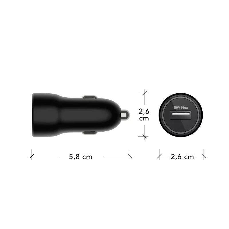 Automobilinis kroviklis d bramante re-charge USB-A 18W — 12–24V, 1× USB-A, juodas