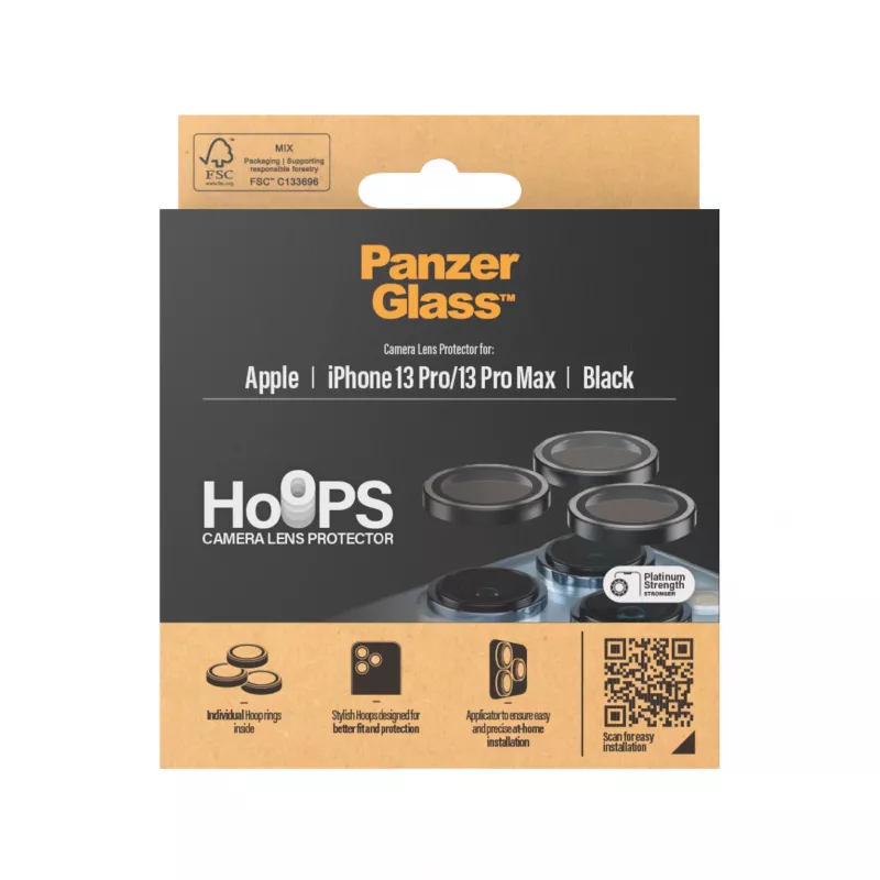 PanzerGlass Hoops kameros objektyvo apsauga, skirta iPhone 13 Pro / 13 Pro Max, juoda, atspari įbrėžimams