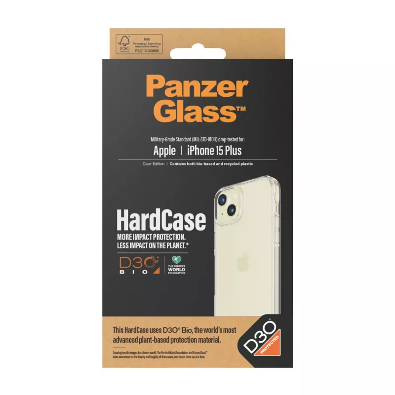 “PanzerGlass® HardCase Transparent w. D3O® iPhone 15 Plus”, dėklas, “Apple”, “Apple - iPhone 15 Plus”, permatomas