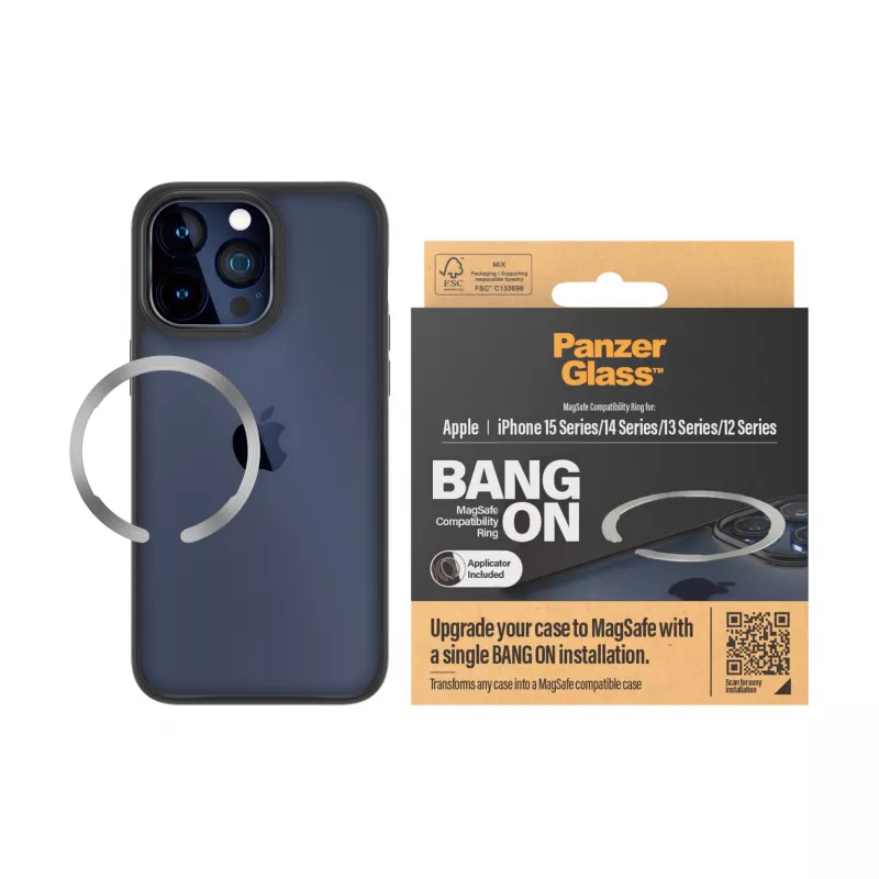 Dangtelis PanzerGlass Bang On MagSafe suderinamumo žiedas, skirtas iPhone 12 13 14 15, permatomas