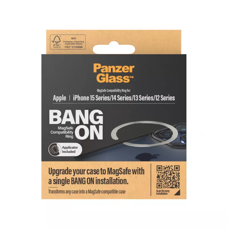 Dangtelis PanzerGlass Bang On MagSafe suderinamumo žiedas, skirtas iPhone 12 13 14 15, permatomas
