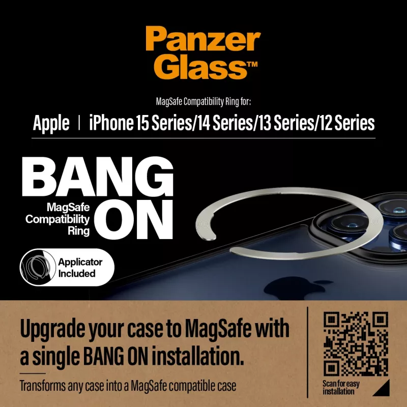 Dangtelis PanzerGlass Bang On MagSafe suderinamumo žiedas, skirtas iPhone 12 13 14 15, permatomas