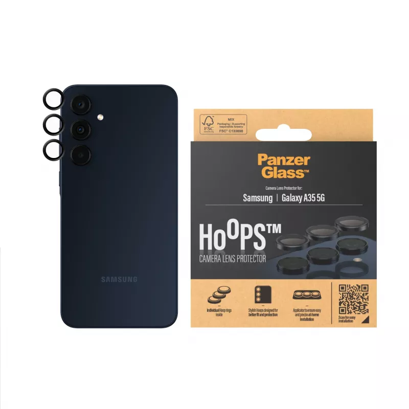 Fotoaparato objektyvo apsauga PanzerGlass Hoops Samsung Galaxy A35 5G, grūdintas stiklas, juodas rėmelis