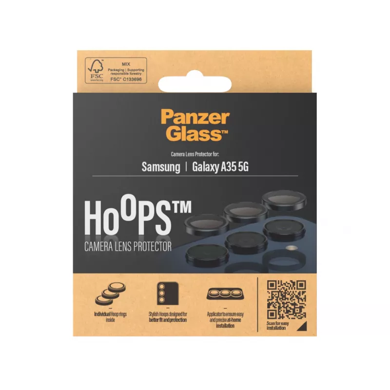 Fotoaparato objektyvo apsauga PanzerGlass Hoops Samsung Galaxy A35 5G, grūdintas stiklas, juodas rėmelis