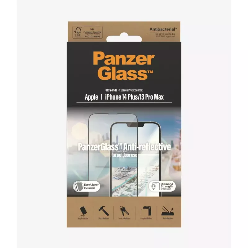 PanzerGlass ® Apsauginis ekrano stiklas su atspindžių mažinimu iPhone 14 Plus | 13 Pro Max | Itin platus pritaikymas su EasyAligner