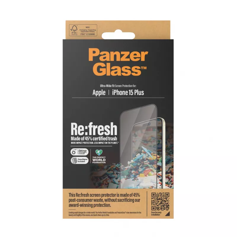 PanzerGlass ® Re:fresh ekrano apsauga iPhone 15 Plus | Itin platus pritaikymas su EasyAligner