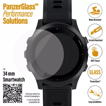 Apsauginė plėvelė PanzerGlass SmartWatch 34mm — grūdintas stiklas 34×34×0,51 mm, skaidrus