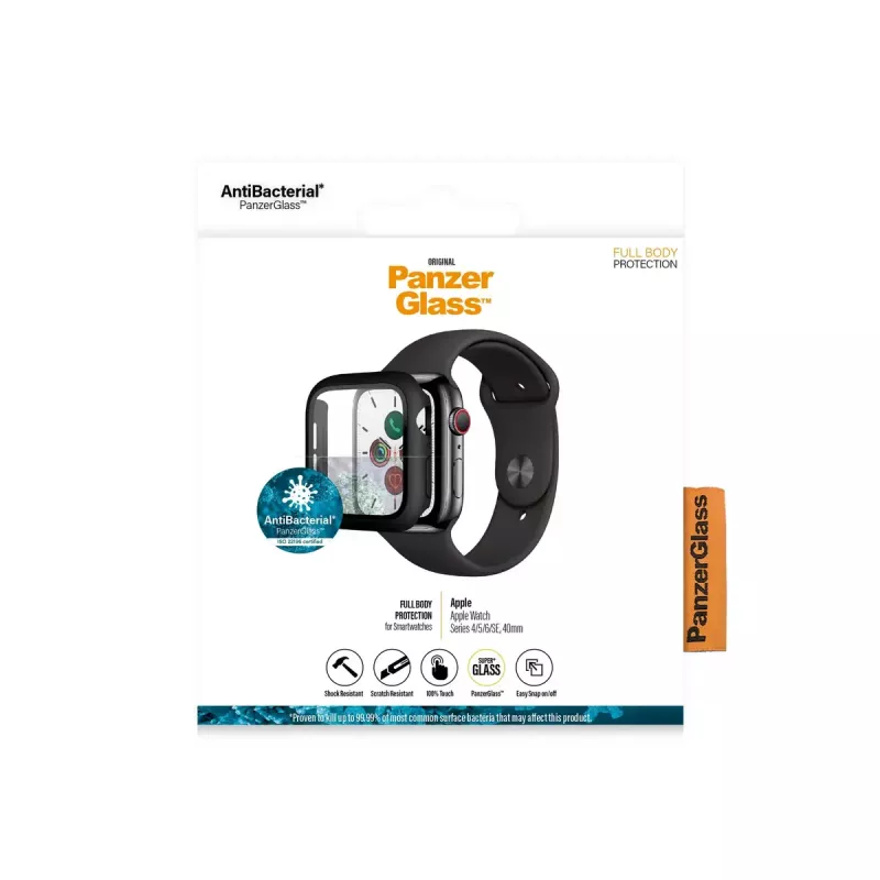 Ekrano apsauga PanzerGlass Full Body, skirta Apple Watch Series 4/5/6/SE 40 mm – juoda, 29,8×35,1×0,43 mm