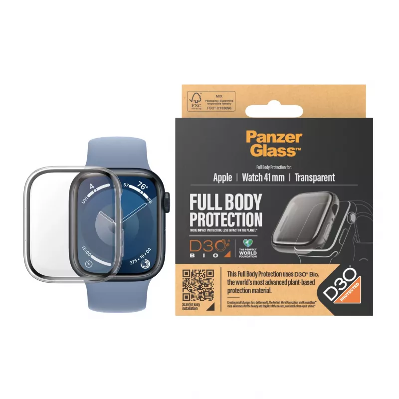 “PanzerGlass” ekrano apsauga visam korpusui “Apple Watch Series 9” 41 mm, skaidri