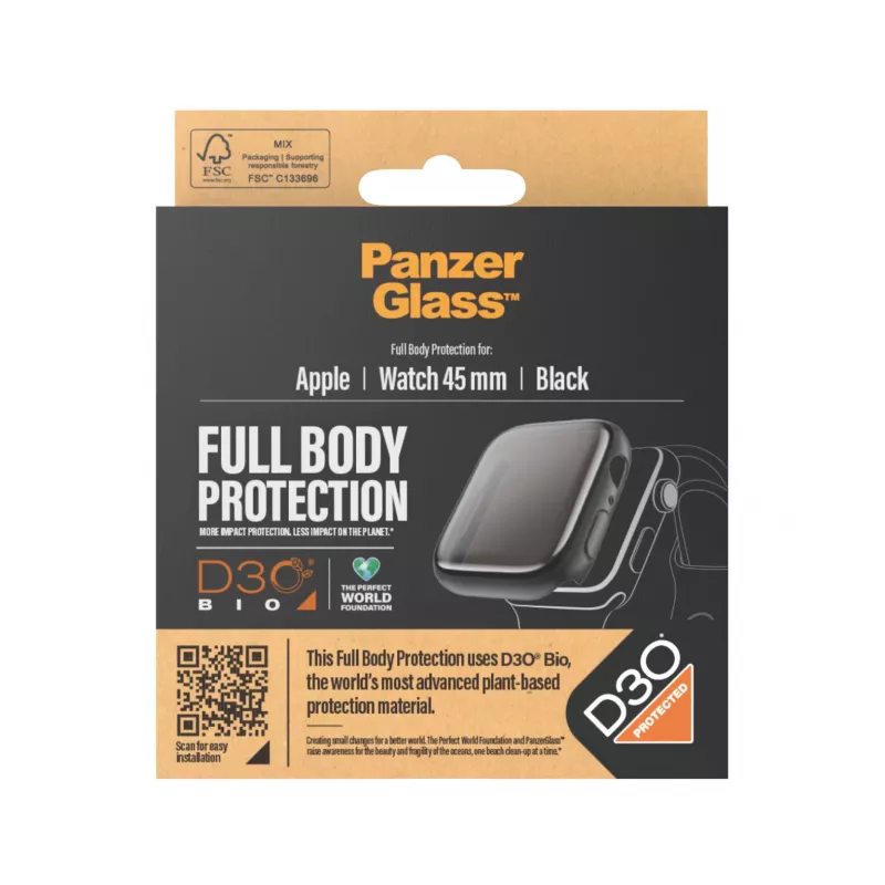 PanzerGlass ekrano apsauga visam korpusui Apple Watch Series 9 D3O 45mm juoda