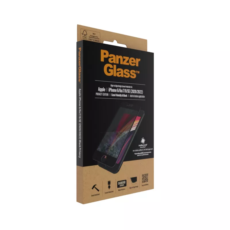 PanzerGlass ® Privatumo ekrano apsauga iPhone SE (2020/2022) | 8 | 7 | 6 | 6s | Nuo krašto iki krašto
