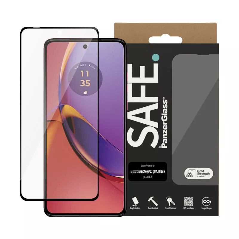 PanzerGlass SAFE. by ® Apsauginis ekrano stiklas Motorola MOTO G84 5G | G72 | Ultra-Wide Fit