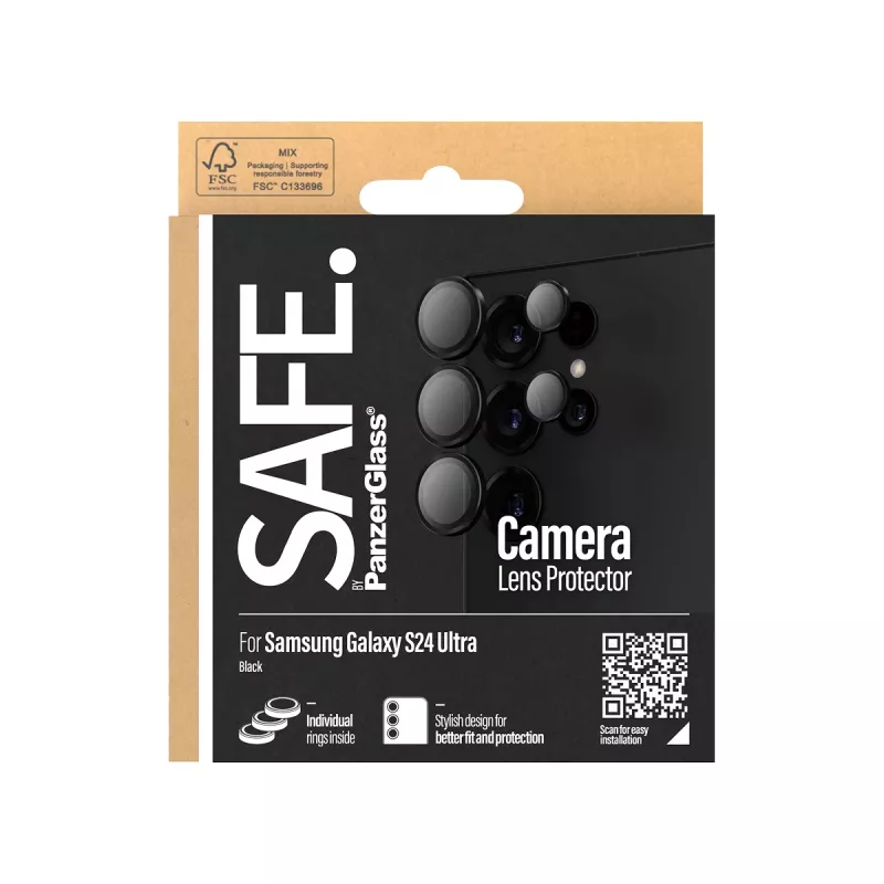 Fotoaparato objektyvo apsauginis stiklas PanzerGlass SAFE Samsung Galaxy S24 Ultra juodas apsaugantis nuo įbrėžimų ir smūgių
