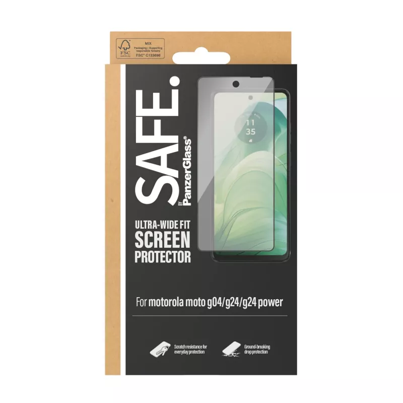 PanzerGlass SAFE. by ® ekrano apsauga Motorola moto G04 | G24 | G24 power | Ultra-Wide Fit