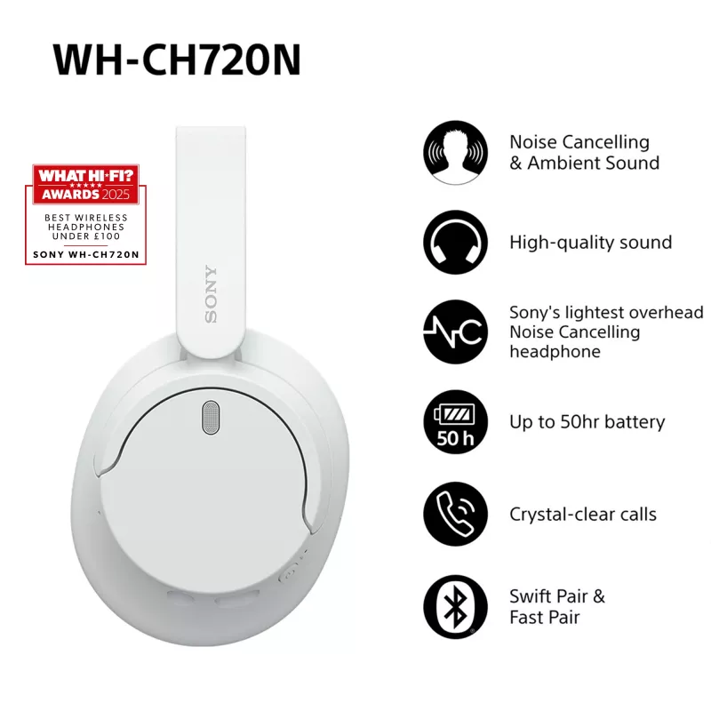 Sony WH-CH720 ausinės laidinės ir belaidės ant galvos Skambučiai / muzika USB Type-C Bluetooth balta