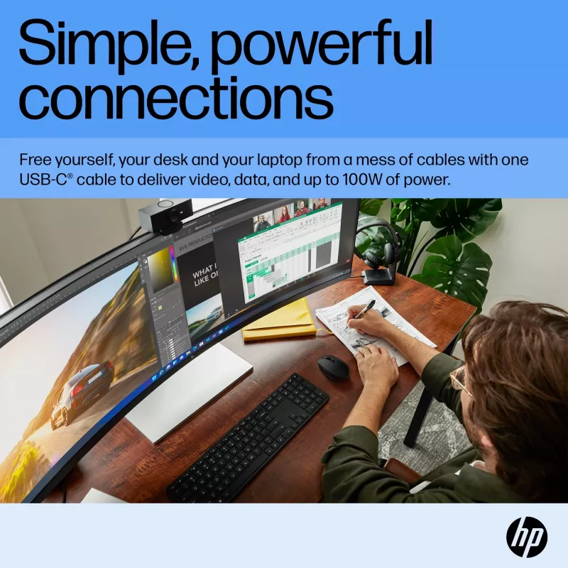 Monitorius HP E45c G5 45 colių lenktas ekranas LCD DQHD raiška